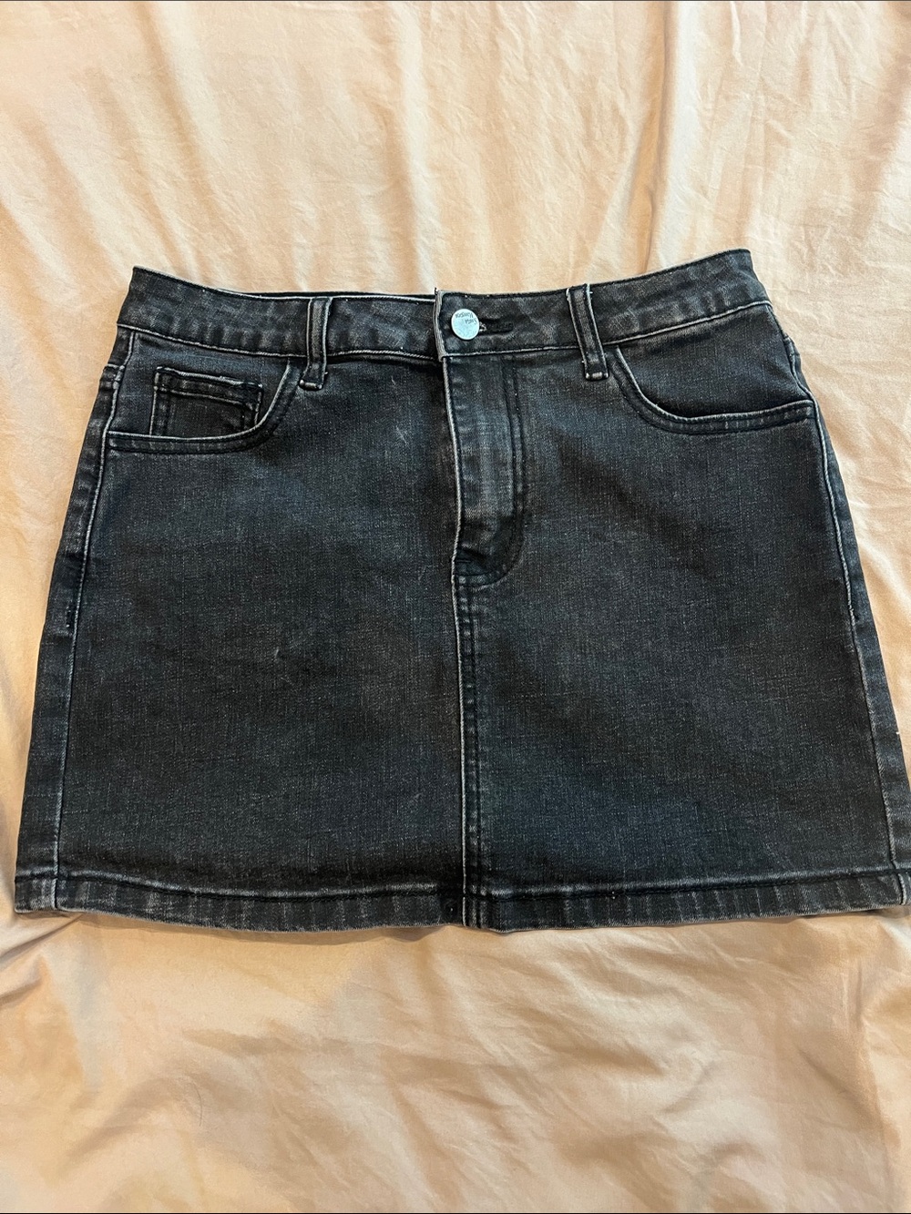 Black Denim Mini Skirt with Front Pockets